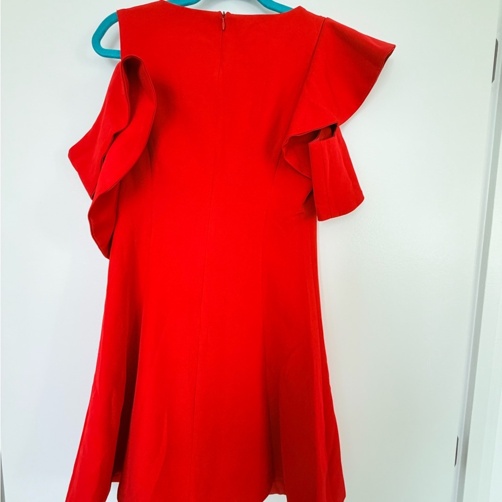 Bold Red Cold-Shoulder Ruffle Mini - image 3